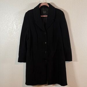 Damo Black Cashmere Wool Long Line Pleated Back Dress Coat Size Large